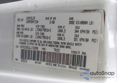 1998 Dodge Ram 2500 из США, поврежденный, VIN 1B7KC2365WJ193096